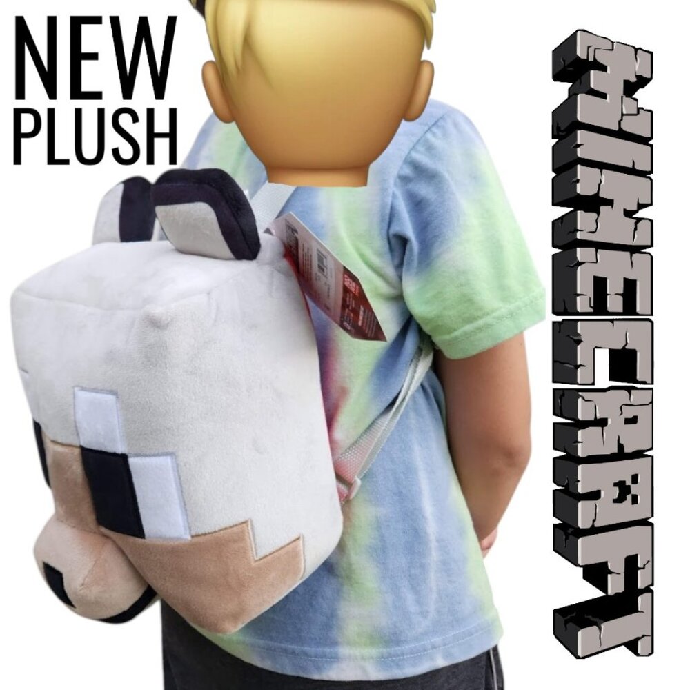 NEW Minecraft Wolf Large Plush Backpack 12.5" Stuffed Animal Toy Pillow Travel
